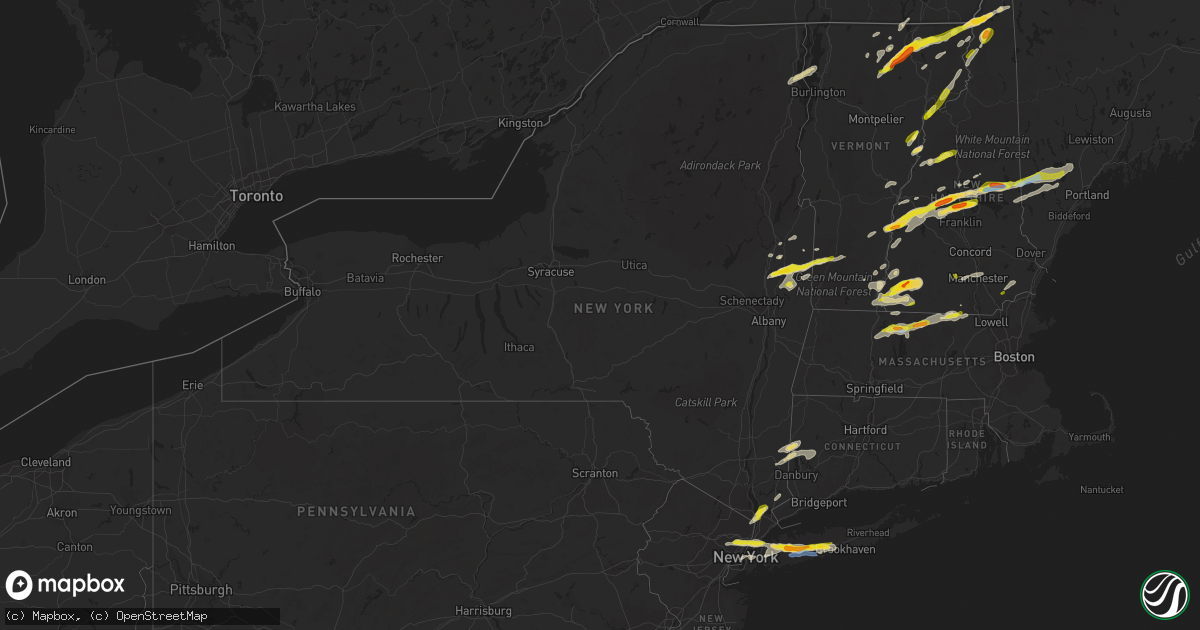 Hail map in New York on July 21, 2022