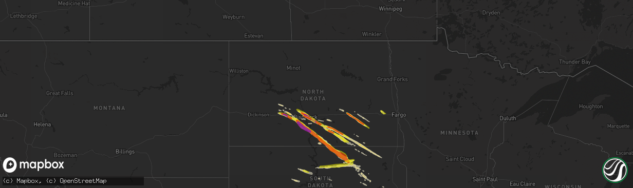 Hail map in North Dakota on July 21, 2022