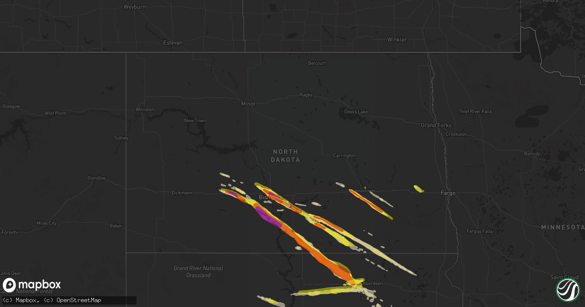 Hail map in North Dakota on July 21, 2022