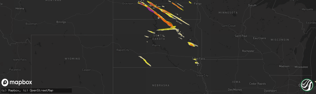 Hail map in South Dakota on July 21, 2022