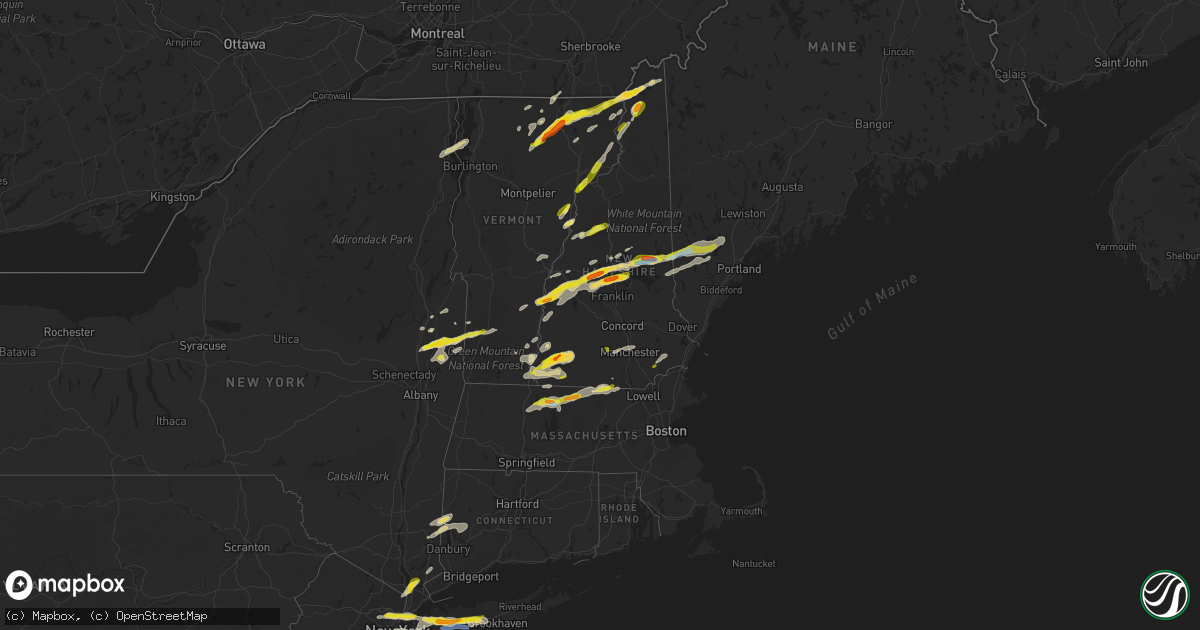 Hail map in Vermont on July 21, 2022