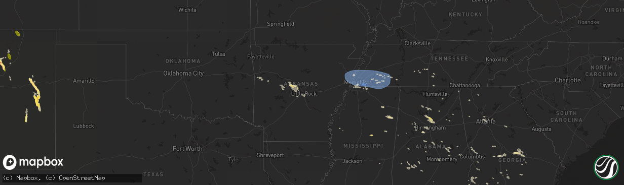 Hail map in Arkansas on July 21, 2023