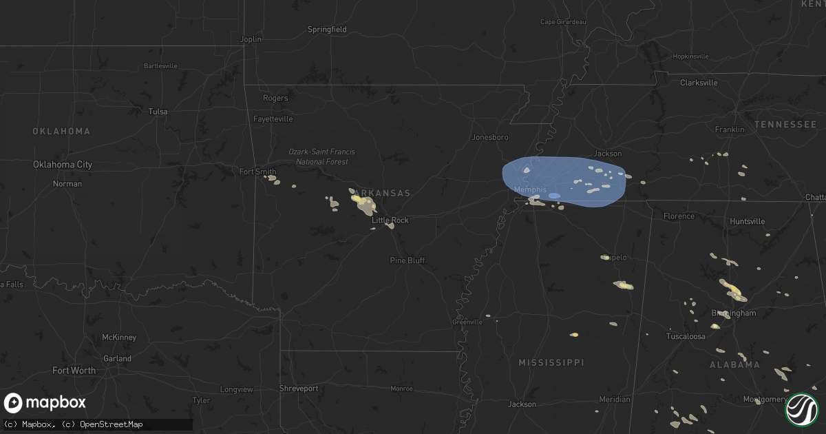 Hail map in Arkansas on July 21, 2023