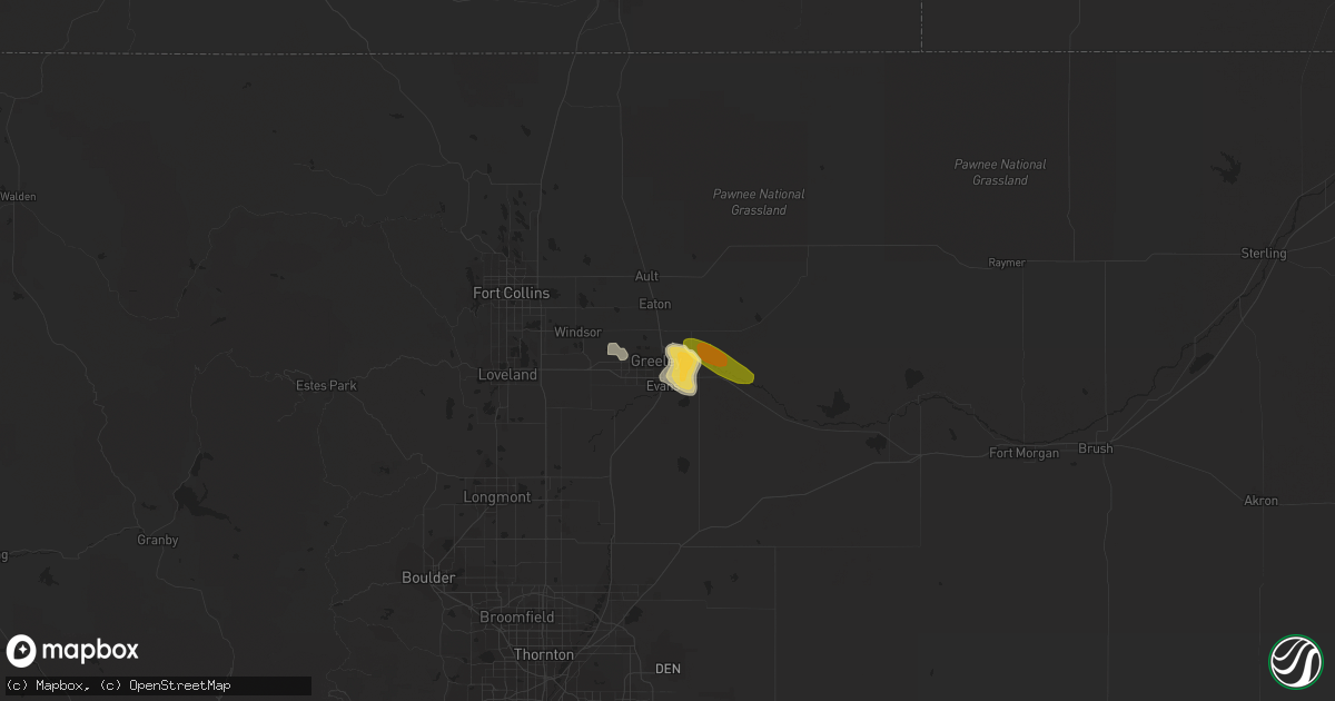 Hail map in Greeley, CO on July 21, 2023