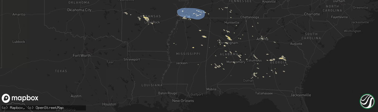 Hail map in Mississippi on July 21, 2023