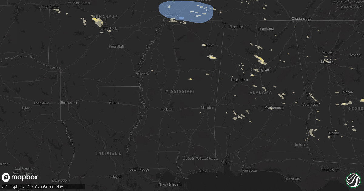 Hail map in Mississippi on July 21, 2023