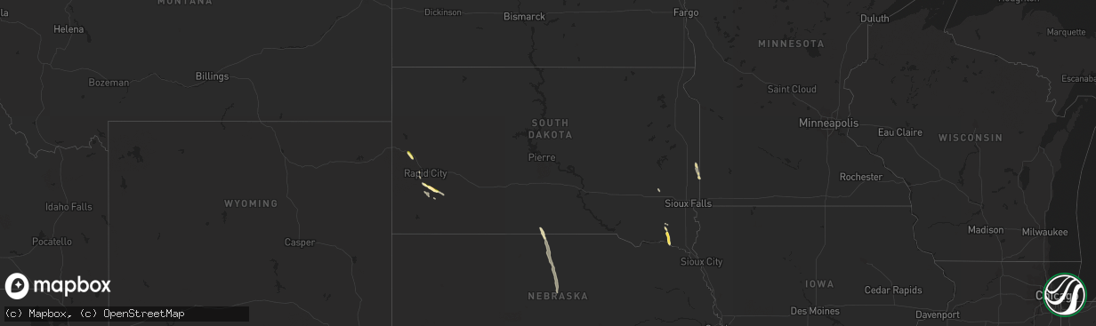 Hail map in South Dakota on July 21, 2023