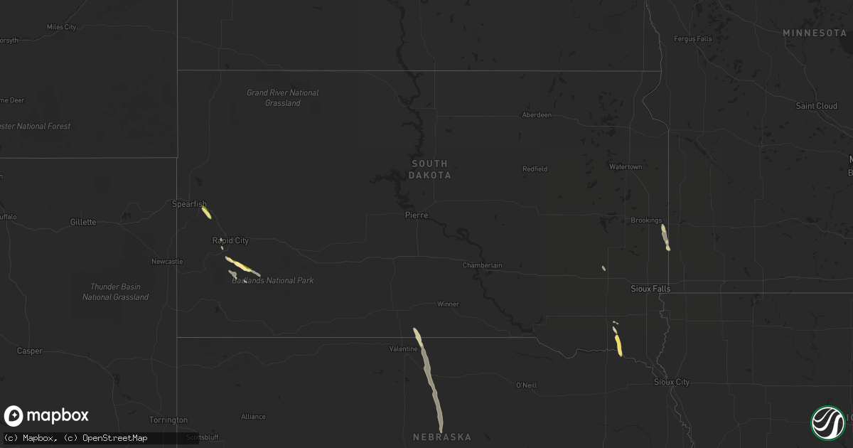 Hail map in South Dakota on July 21, 2023