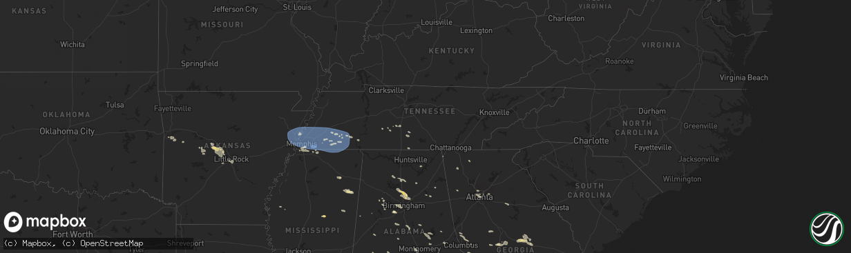 Hail map in Tennessee on July 21, 2023