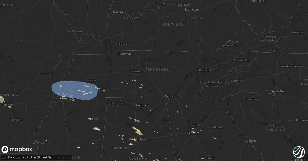 Hail map in Tennessee on July 21, 2023