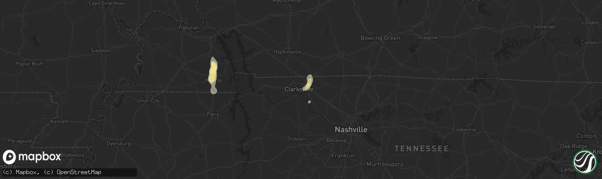 Hail map in Clarksville, TN on July 21, 2024