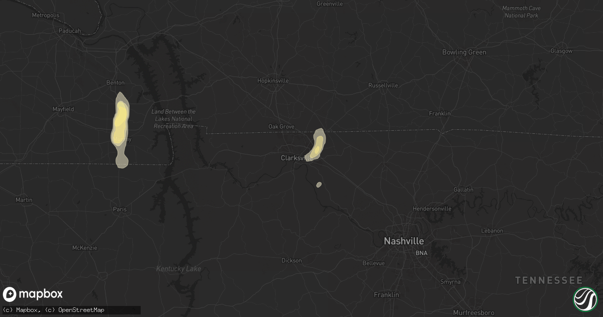 Hail map in Clarksville, TN on July 21, 2024