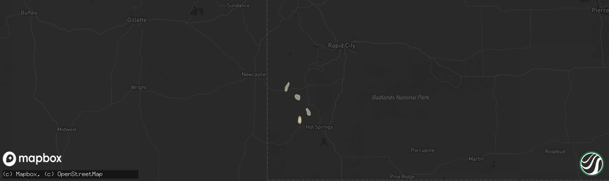 Hail map in Custer, SD on July 21, 2024