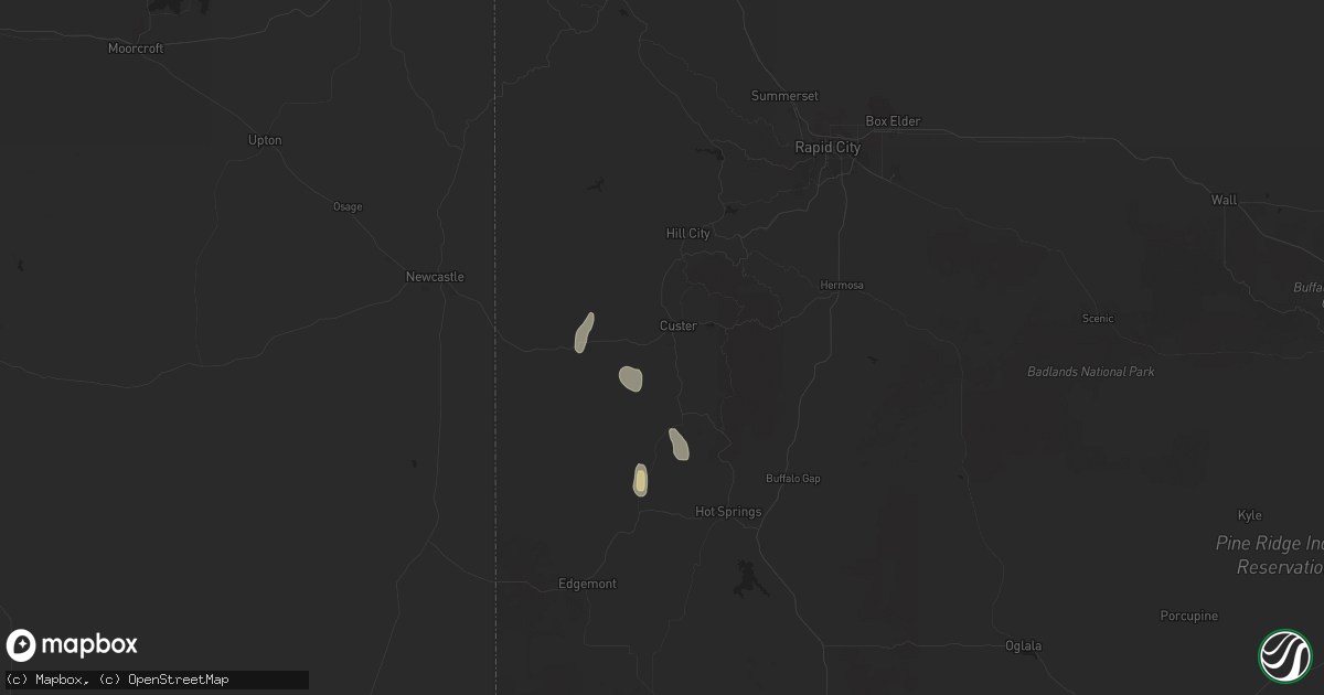 Hail map in Custer, SD on July 21, 2024