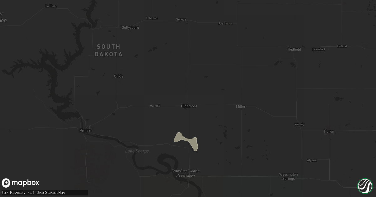 Hail map in Highmore, SD on July 21, 2024