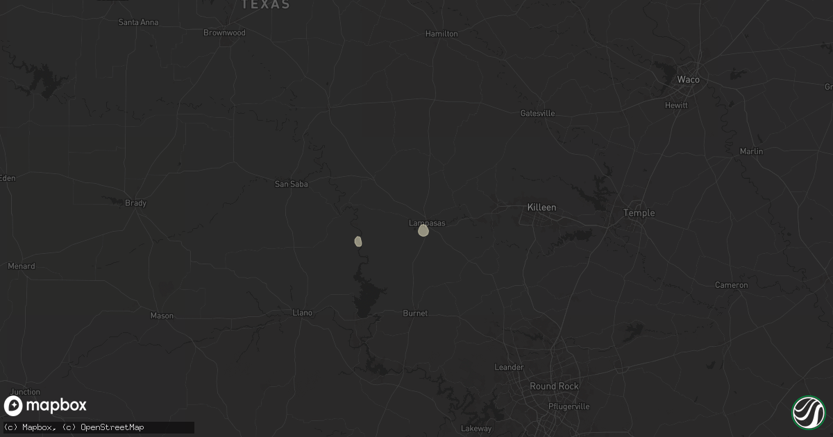 Hail map in Lampasas, TX on July 21, 2024