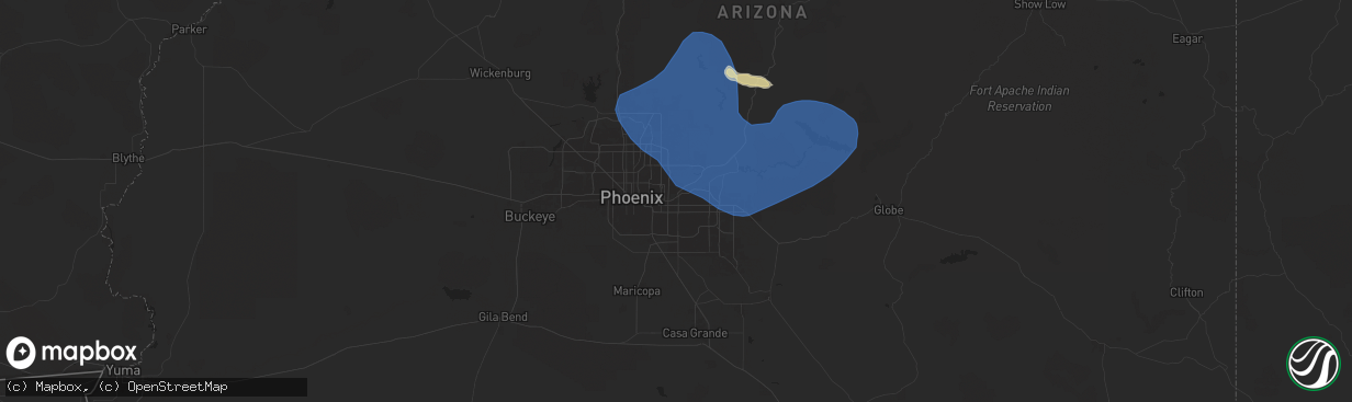 Hail map in Mesa, AZ on July 21, 2024