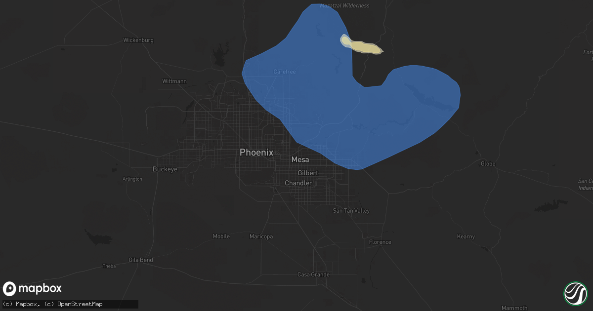 Hail map in Mesa, AZ on July 21, 2024