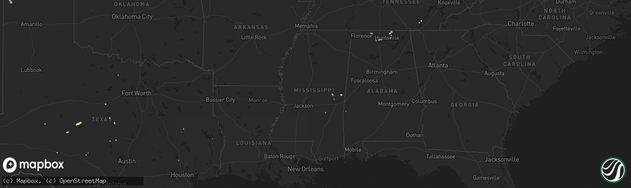 Hail map in Mississippi on July 21, 2024