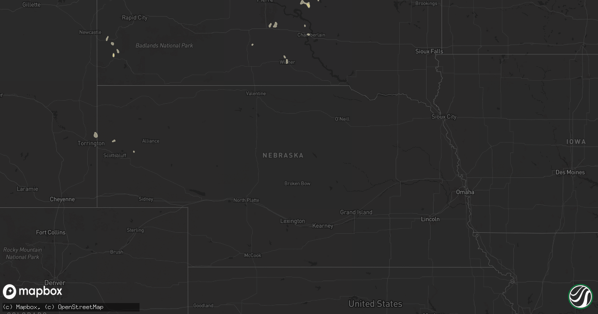 Hail map in Nebraska on July 21, 2024