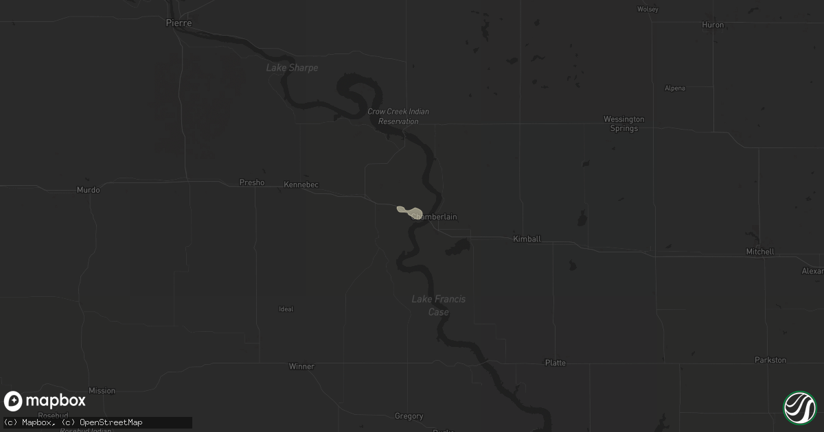 Hail map in Oacoma, SD on July 21, 2024