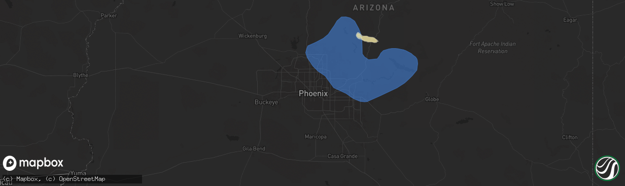 Hail map in Phoenix, AZ on July 21, 2024