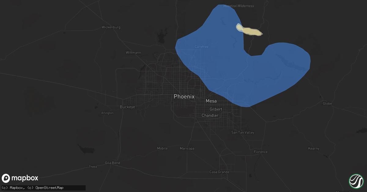 Hail map in Phoenix, AZ on July 21, 2024