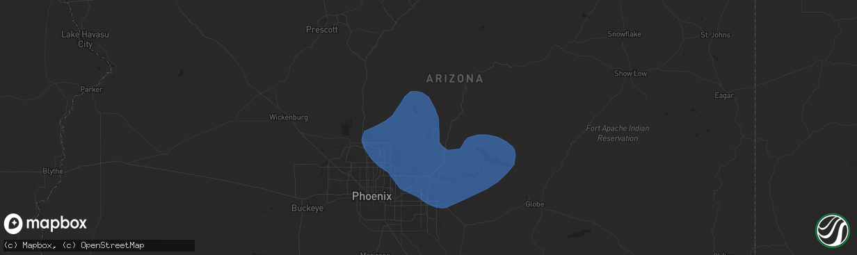 Hail map in Rio Verde, AZ on July 21, 2024