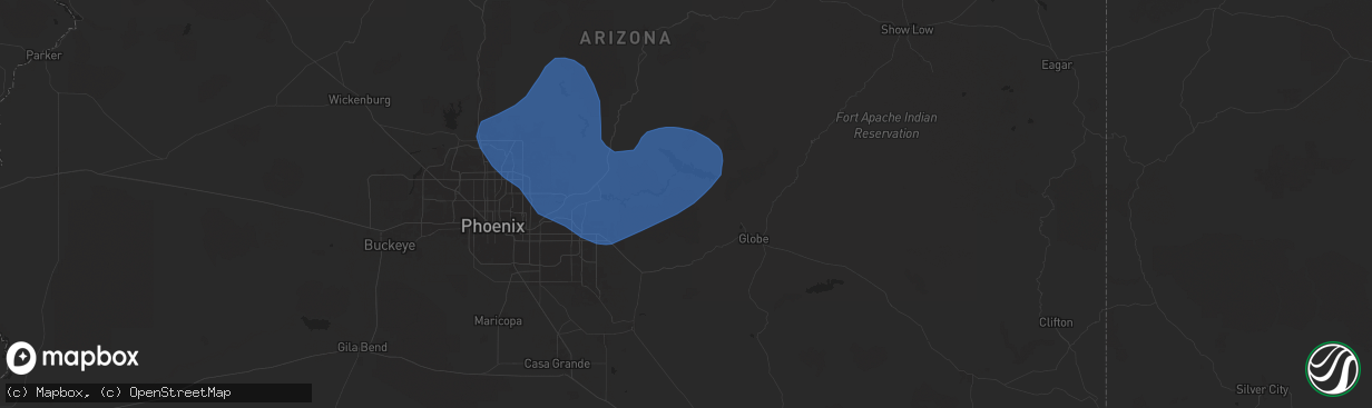 Hail map in Roosevelt, AZ on July 21, 2024