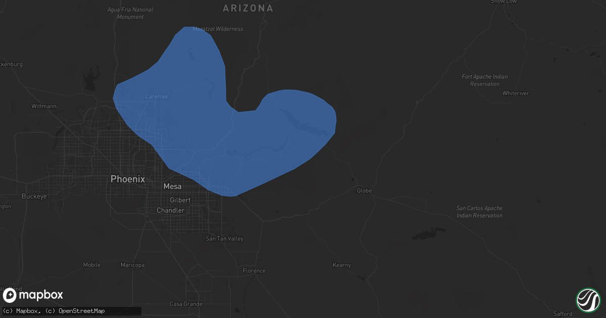 Hail map in Roosevelt, AZ on July 21, 2024