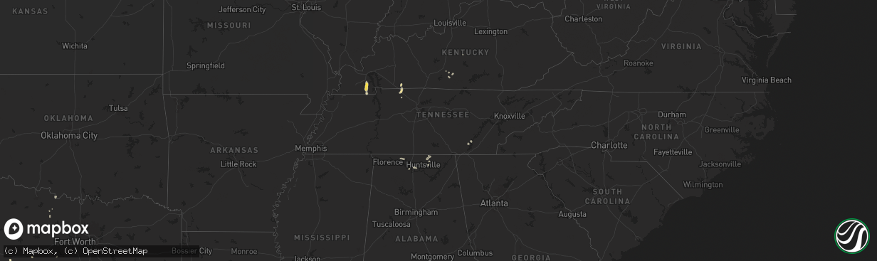 Hail map in Tennessee on July 21, 2024