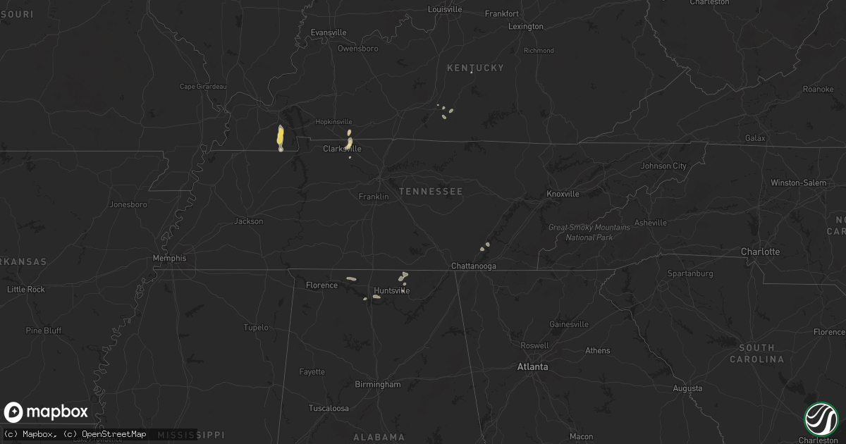 Hail map in Tennessee on July 21, 2024