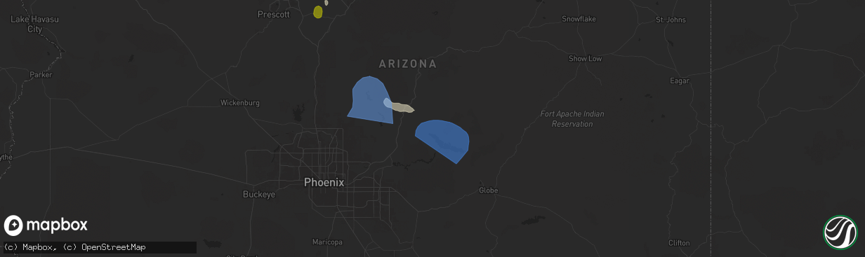 Hail map in Tonto Basin, AZ on July 21, 2024