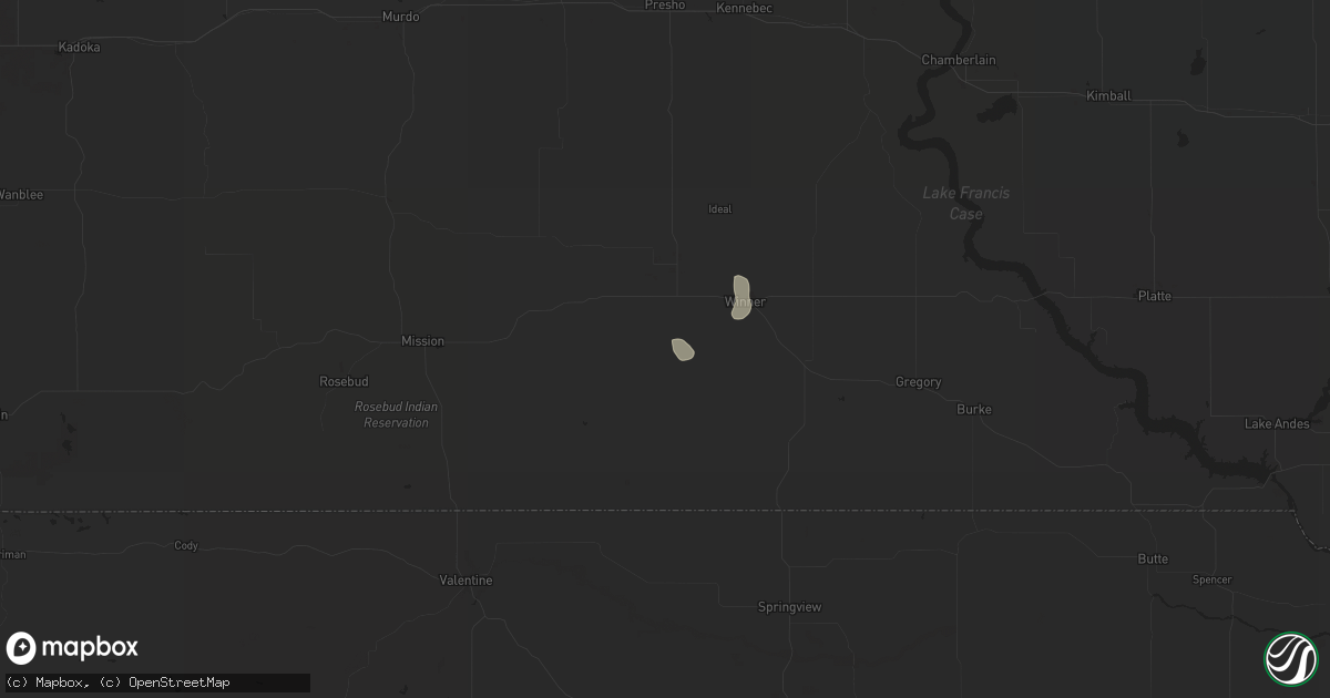 Hail map in Winner, SD on July 21, 2024
