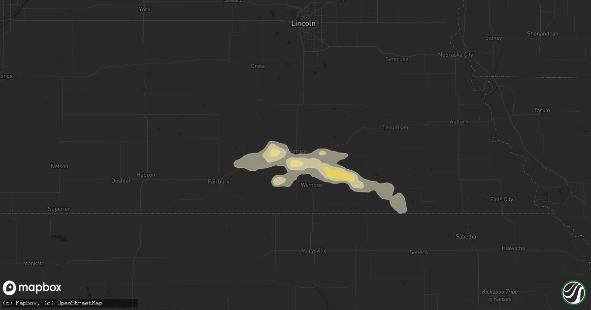 Hail map in Beatrice, NE on July 21, 2025