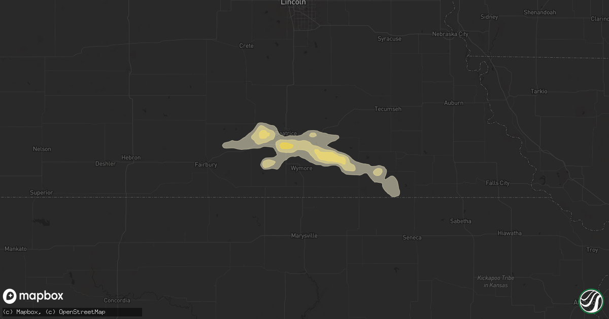 Hail map in Blue Springs, NE on July 21, 2025