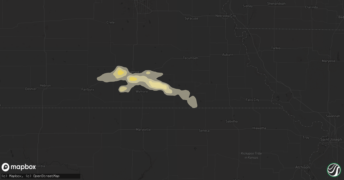 Hail map in Burchard, NE on July 21, 2025