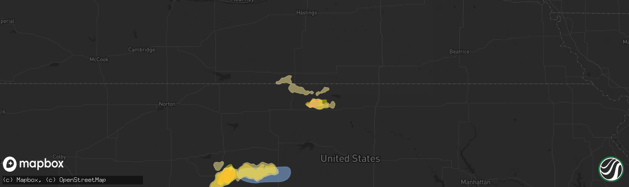 Hail map in Burr Oak, KS on July 21, 2025
