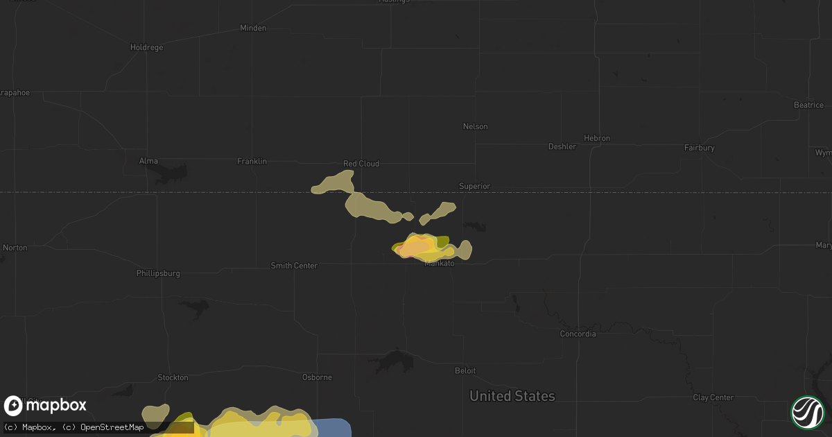 Hail map in Burr Oak, KS on July 21, 2025