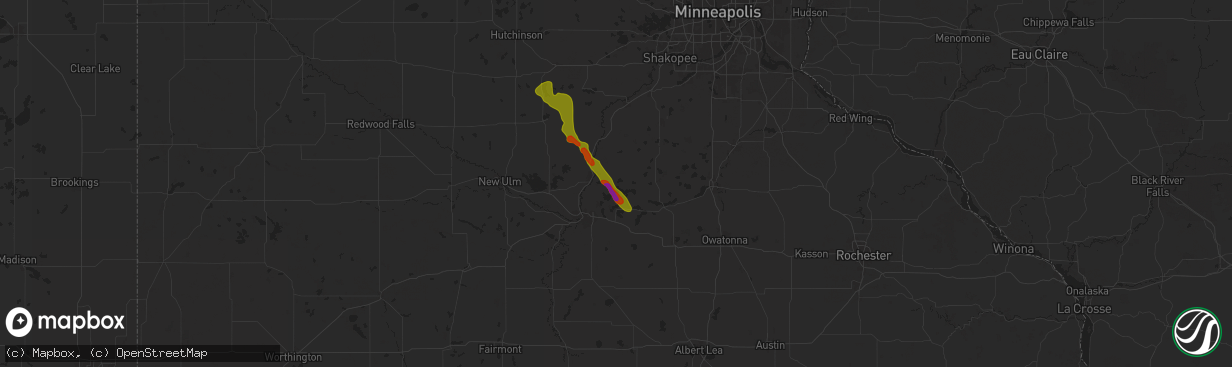 Hail map in Cleveland, MN on July 21, 2025
