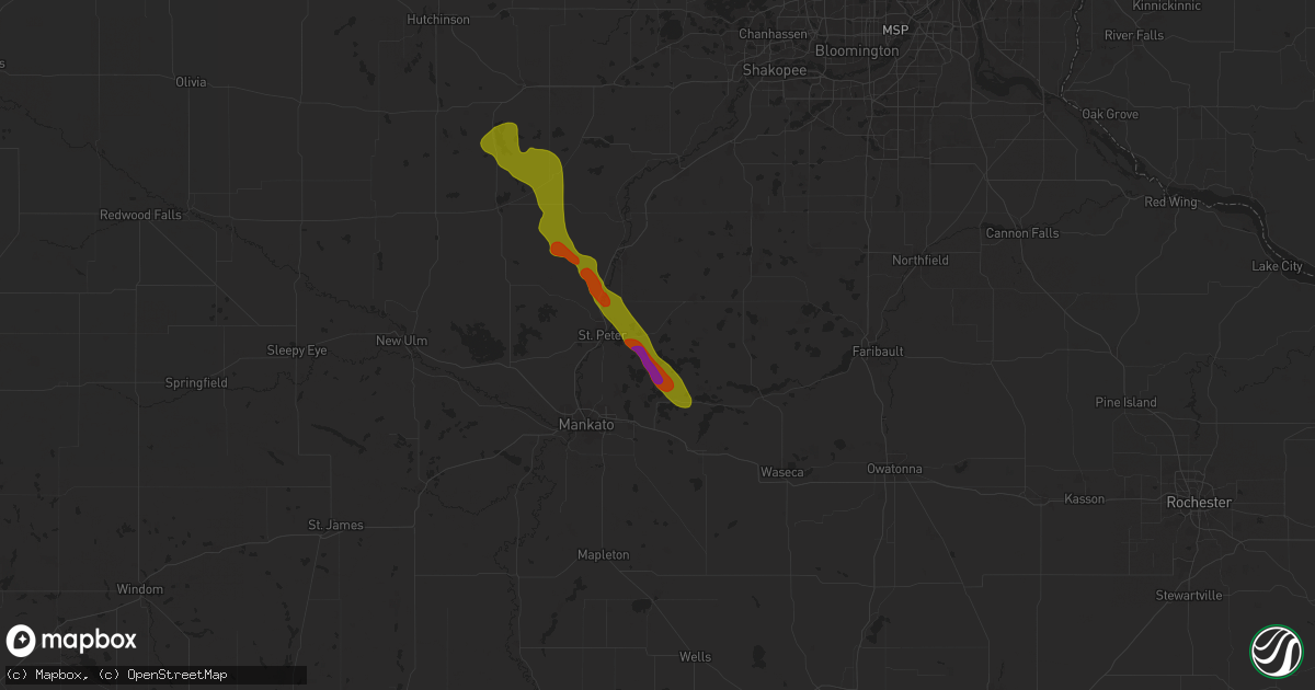 Hail map in Cleveland, MN on July 21, 2025