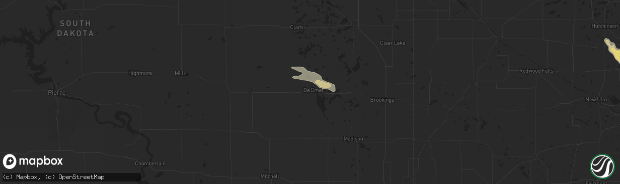 Hail map in De Smet, SD on July 21, 2025
