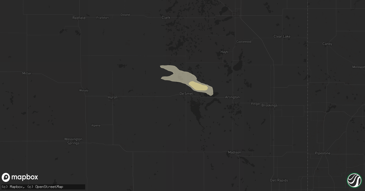 Hail map in De Smet, SD on July 21, 2025