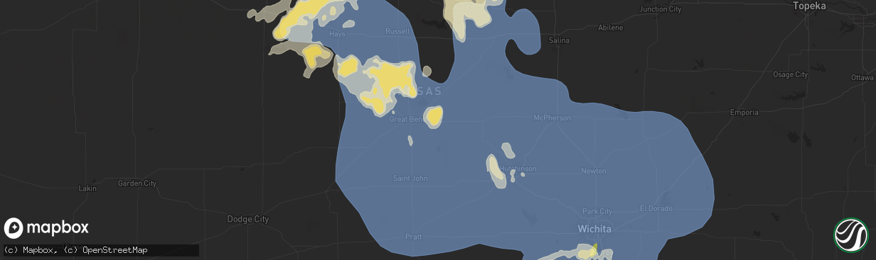 Hail map in Ellinwood, KS on July 21, 2025