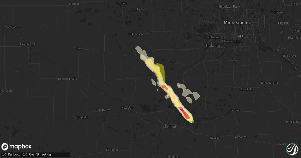 Hail map in Gaylord, MN on July 21, 2025