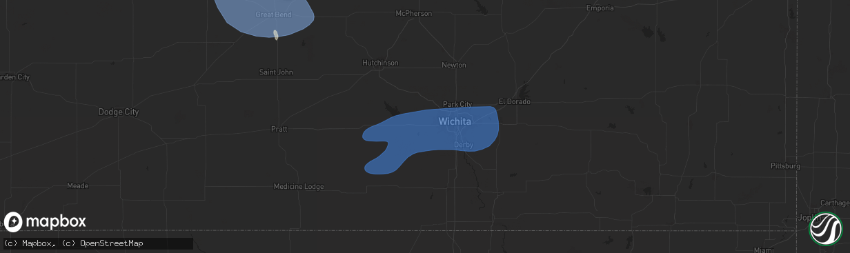 Hail map in Goddard, KS on July 21, 2025