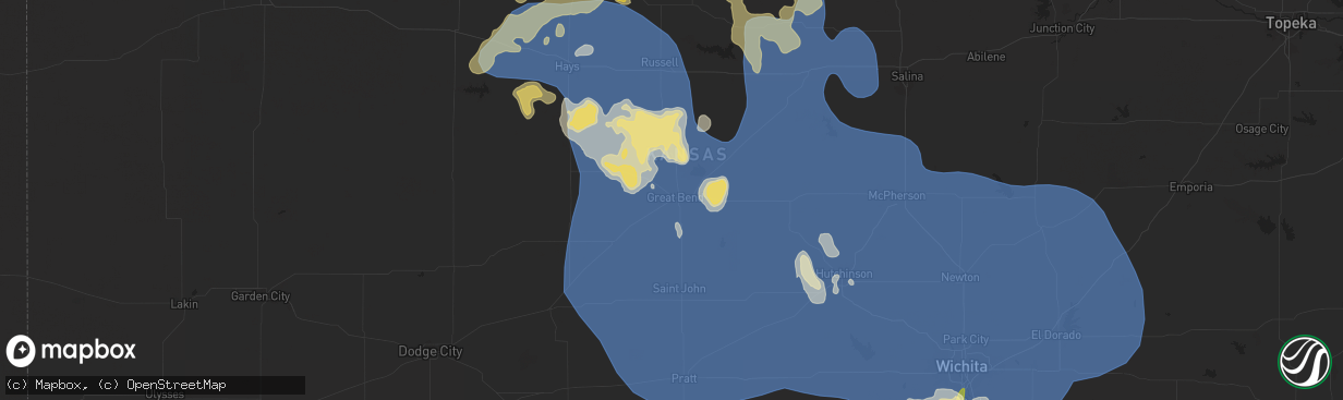 Hail map in Great Bend, KS on July 21, 2025