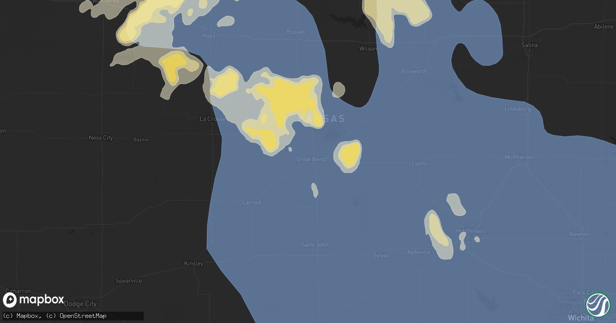 Hail map in Great Bend, KS on July 21, 2025