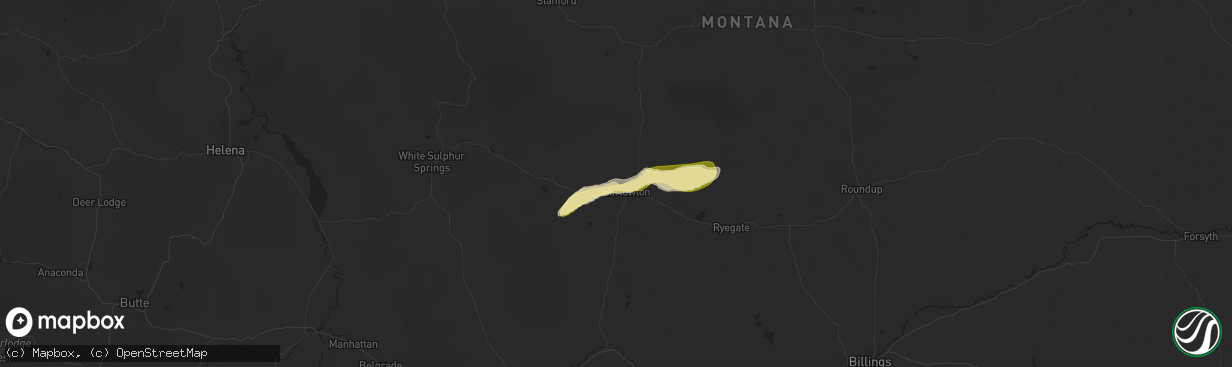 Hail map in Harlowton, MT on July 21, 2025
