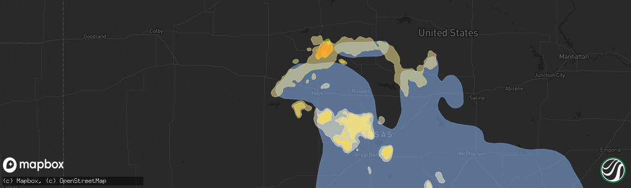 Hail map in Hays, KS on July 21, 2025